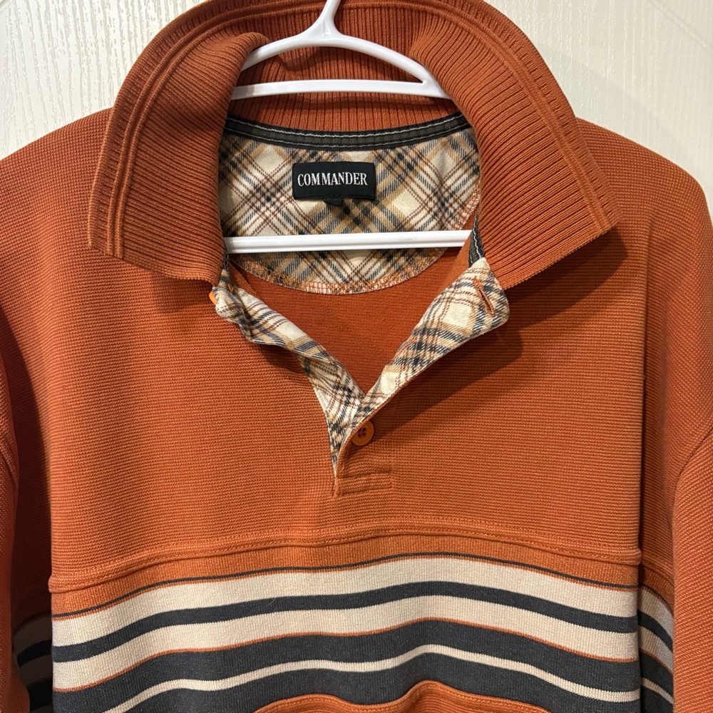 Men's Rust Stripe Rugby Pullover Shirt - Picture 3 of 5